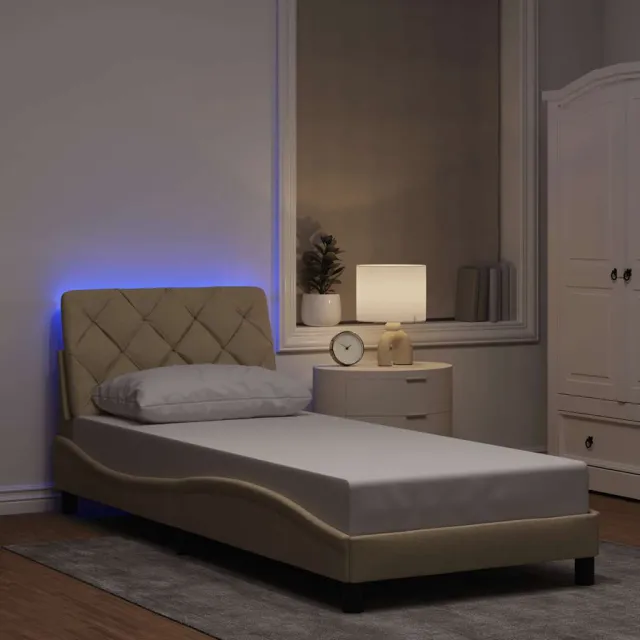 vidaXL Bedframe met LED zonder matras 90x200 cm stof crèmekleurig