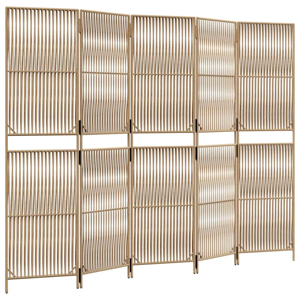vidaXL Kamerscherm 5 panelen poly rattan beige