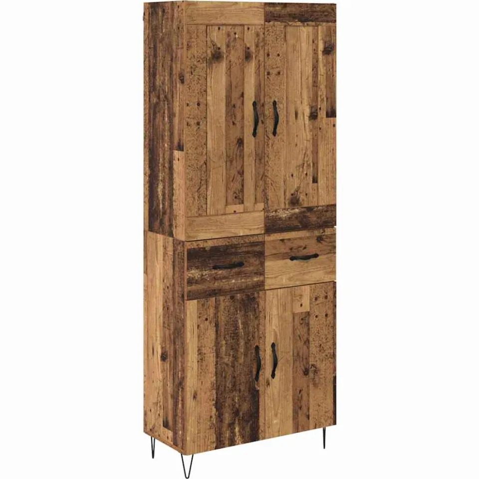 vidaXL Hoge kast Oud Hout 69,5 x 34 x 180 cm Bewerkt hout bruin, foto 3