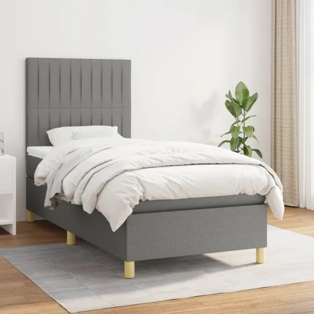 vidaXL Boxspring met matras stof donkergrijs 90x200 cm grijs