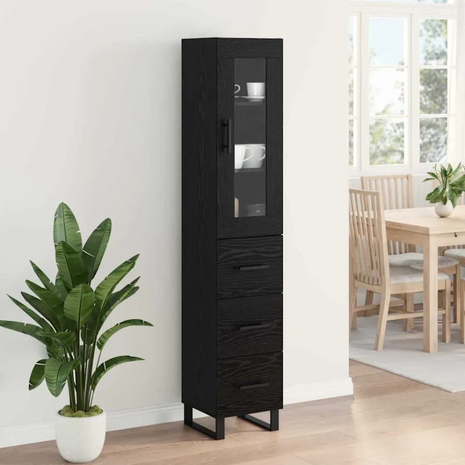 vidaXL Highboard Zwart Eiken 34,5 x 34 x 180 cm Bewerkt hout, foto 4