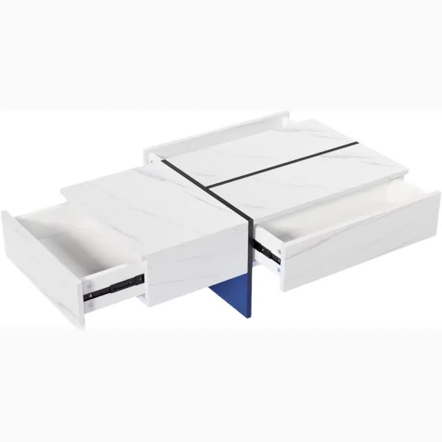 Happiq Salontafel 100x50x34,5cm Wit – Moderne Koffietafel met LED Verlichting en 3 Lades