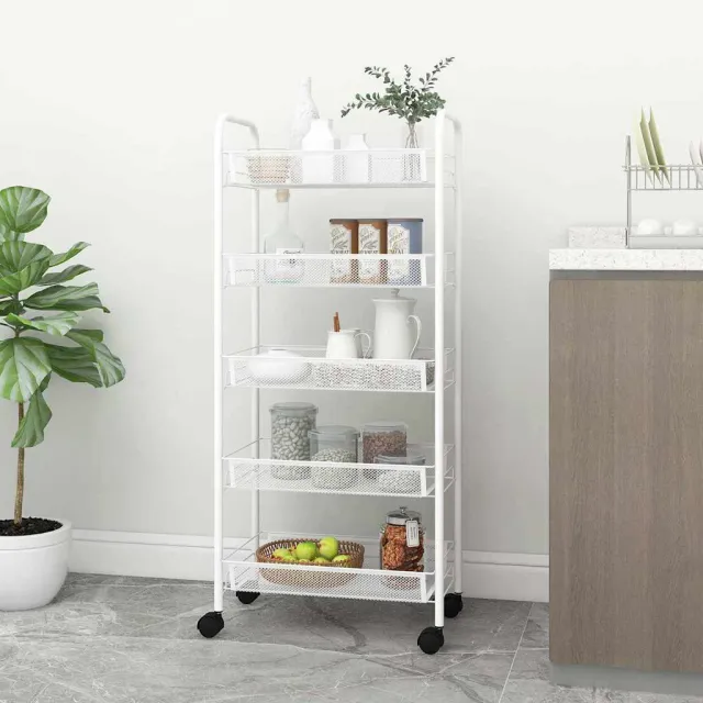 vidaXL Keukentrolley 5-laags 46x26x105 cm ijzer wit, foto 2