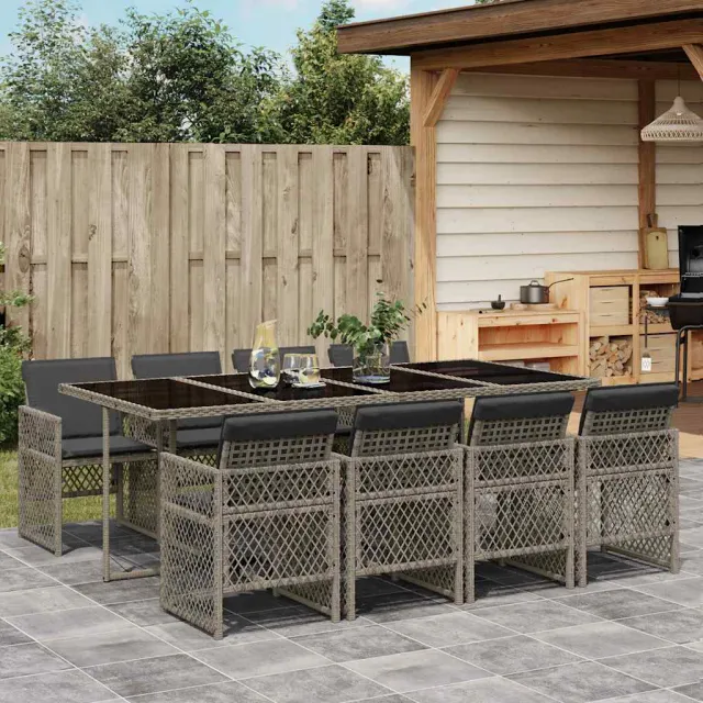 vidaXL 9-delige Tuinset met kussens poly rattan grijs, foto 2