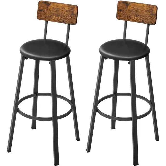 Klarven Barkruk Bruin-Zwart - Barkrukken Set van 2 - Barkrukken - Bar Stool - Met Voetsteun, Draagvermogen 100 kg - 39x39x100 cm