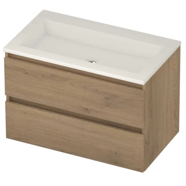 Basic-Line Aura 46 Badmeubelset Acryl Zonder Kraangat Greeploos 80x46x54 cm Pure Oak Glans Wit