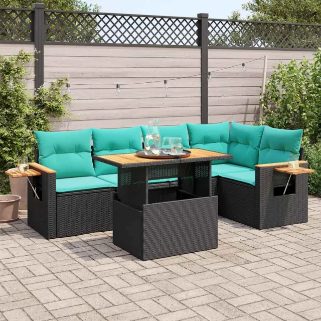 vidaXL 6-delige Loungeset met kussens poly rattan acacia zwart, foto 2