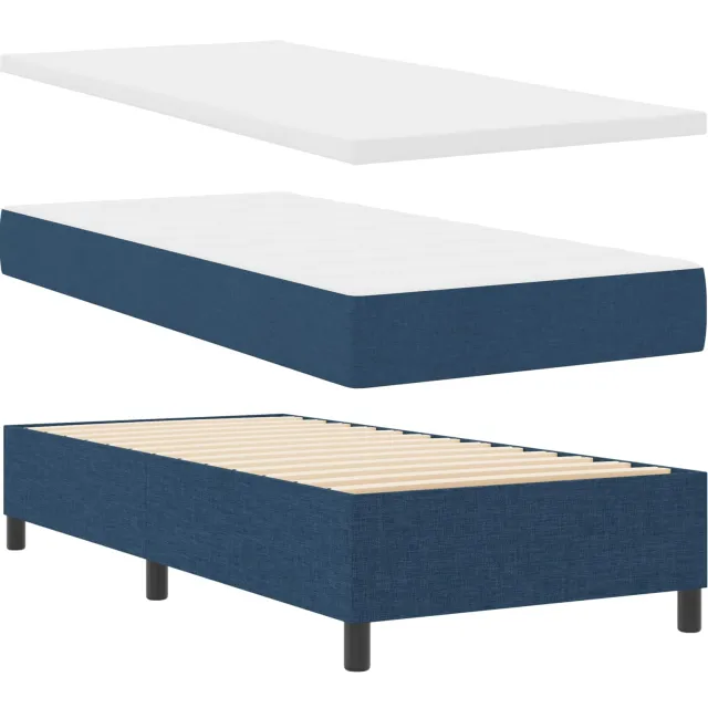 vidaXL Boxspring bed met LED-stripverlichting Blauw 100 x 200 cm Stof