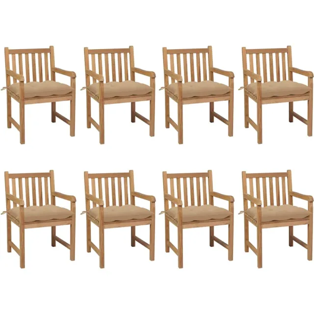 vidaXL Tuinstoelen 8 st met beige kussens massief teakhout