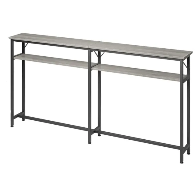 Triumpunpre Consoletafel met 2 planken, metalen frame voor hal en woonkamer Krasbestendig oppervlak met houtlook, verstelbare poten – geschikt voor kleine ruimtes Grijs