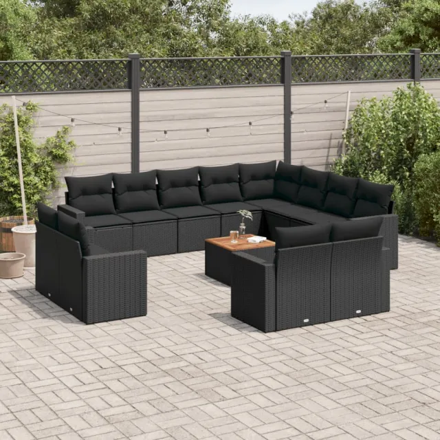 vidaXL 13-delige Loungeset met kussens poly rattan zwart, foto 2