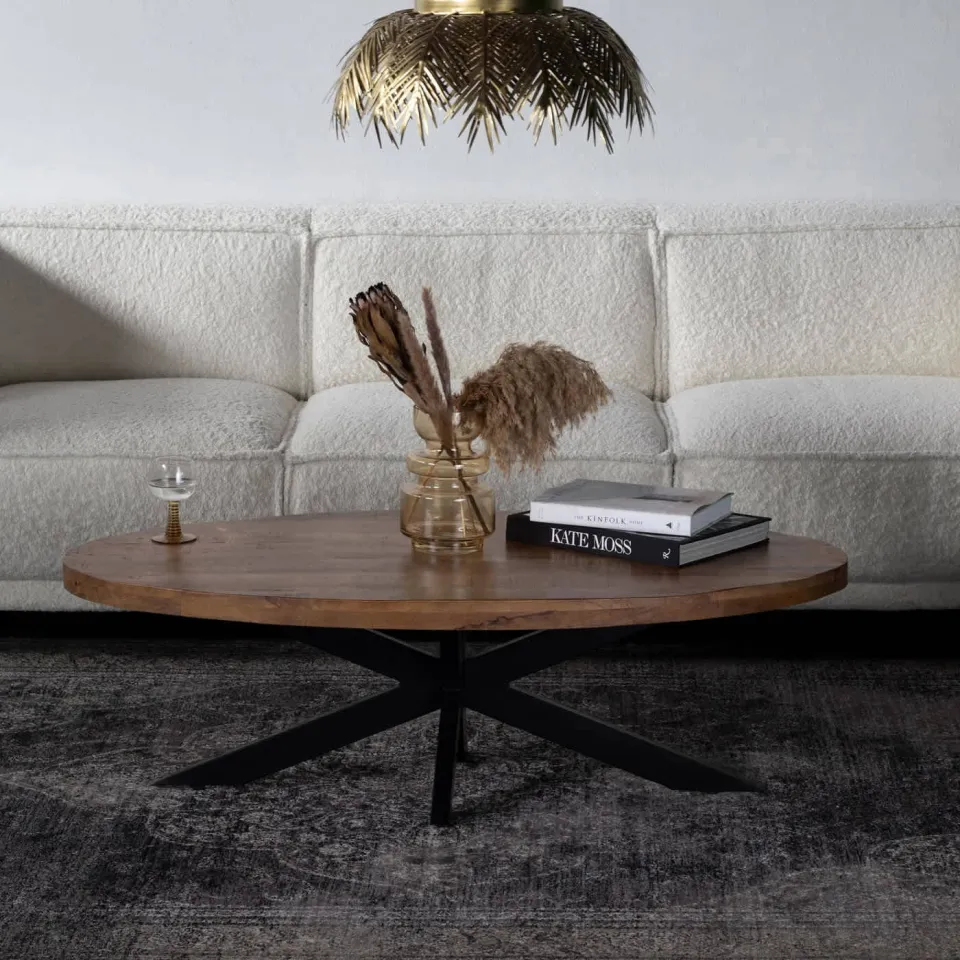 Giga Meubel Salontafel Mansour - Ovaal Bruin Hout - 130x70x40cm, foto 3