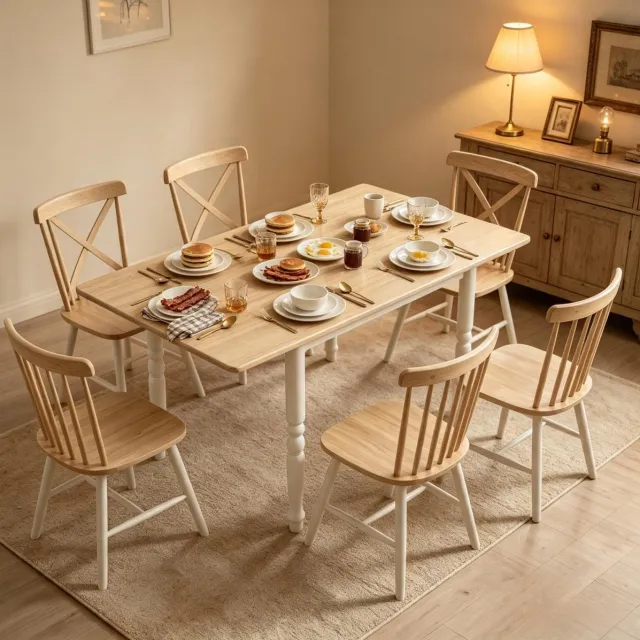 OKWISH Klapbare Eettafel - Uitschuifbaar Voor 2–6 Personen - 74–134 cm - MDF Met Stalen Poten - Natuurlijk Hout En Wit Eikenlook