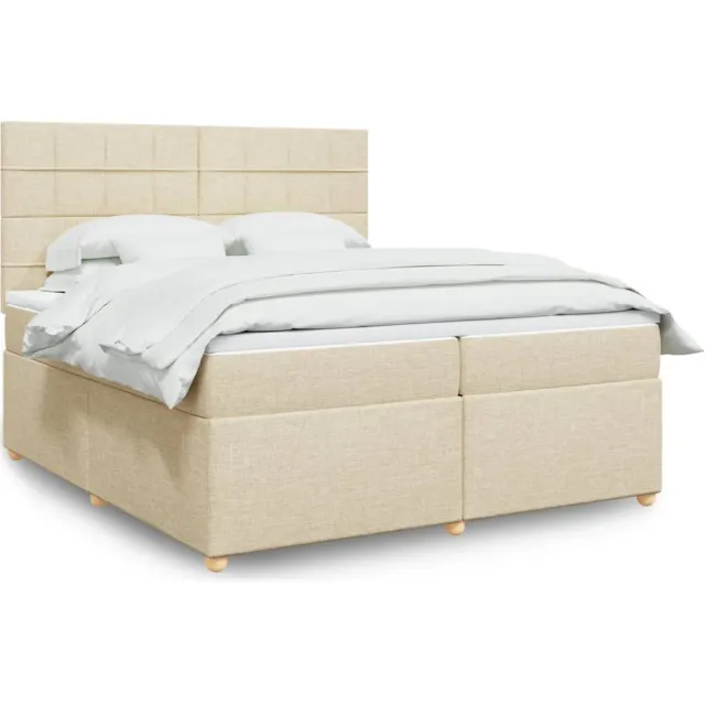 vidaXL Boxspring met matras stof crèmekleurig 200x200 cm