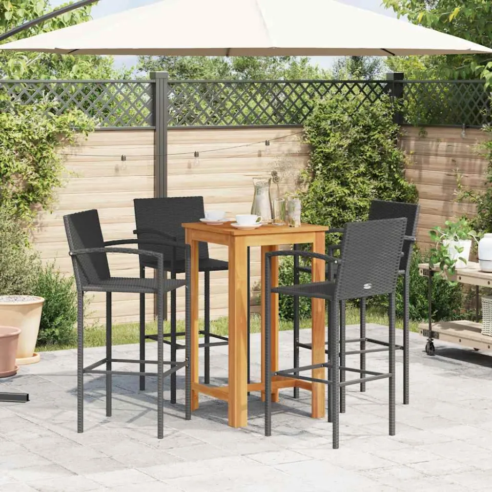 vidaXL 5-delige Tuinbarset massief acaciahout en poly rattan zwart, foto 3