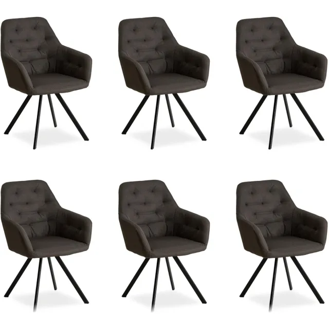 Homestyle4u Eetkamerstoelen - Set van 6 - met armleuningen - Antraciet - Linnen