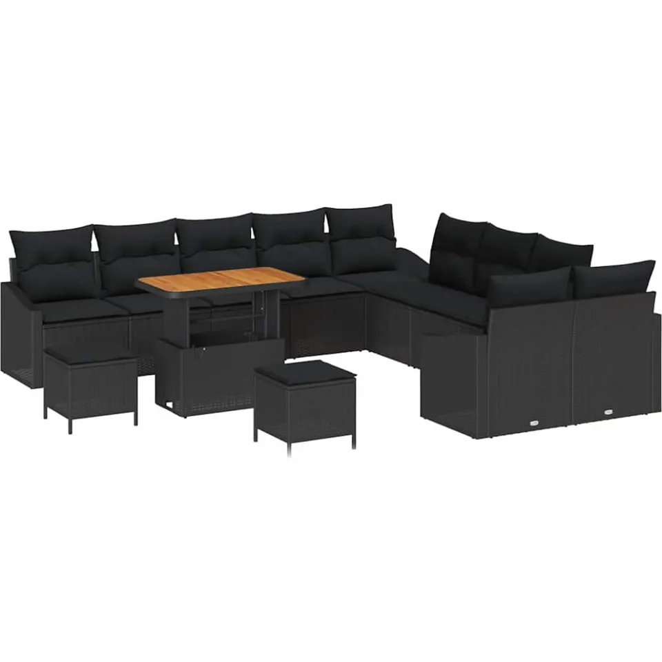 vidaXL Tuinbankenset 13 st Zwart poly rattan