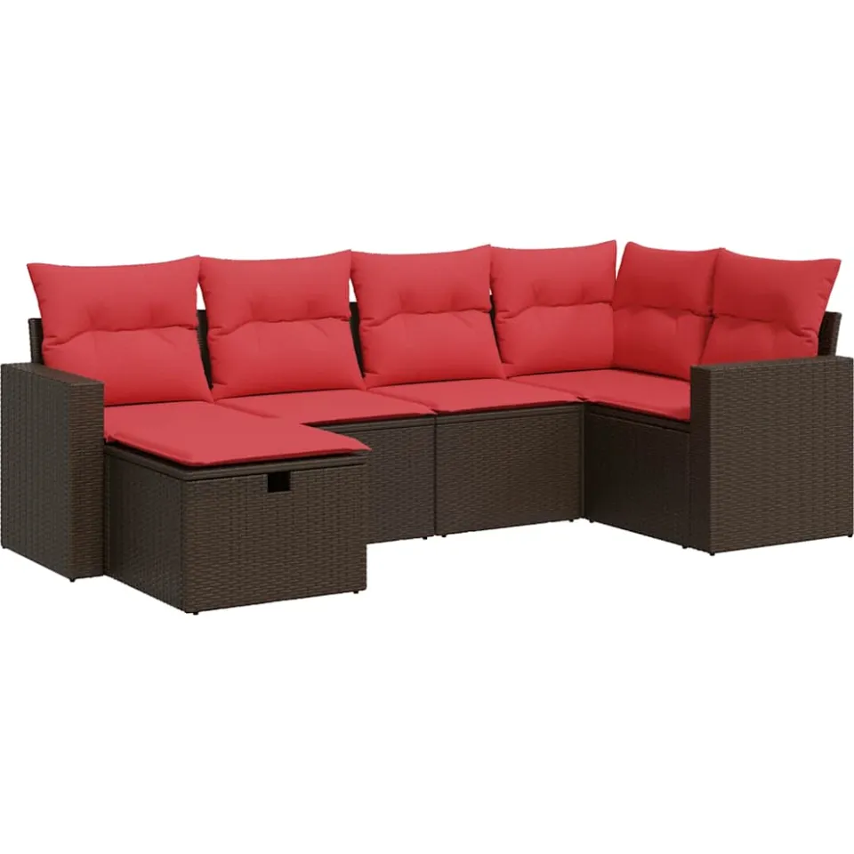 vidaXL 6-delige Loungeset met kussens poly rattan bruin, foto 3