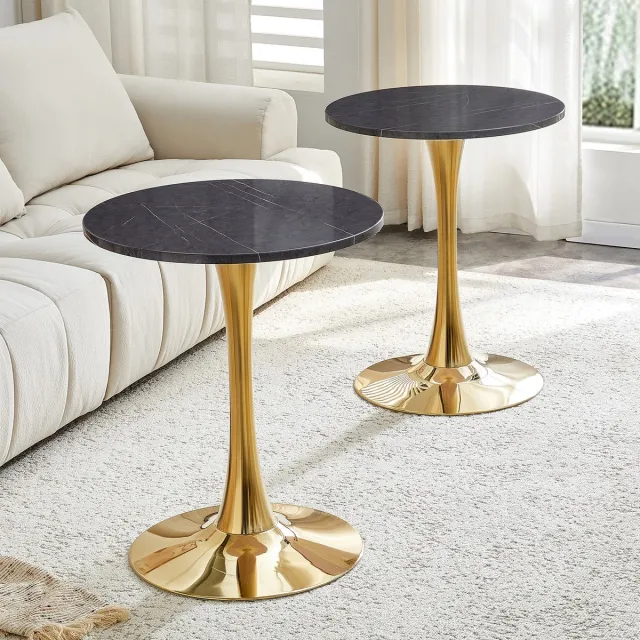 COVREO Bijzettafel 60x60x72 cm zwart en goud MDF met metalen voet en marmerlook fineer blad