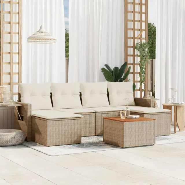 vidaXL 7-delige Loungeset met kussens poly rattan beige, foto 2