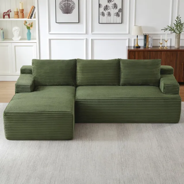 MODENUIT Hoekbank 238 x 152 x 66 cm - L-Vorm Met Liggendeel Links - Voor Woonkamer - Ribstof - Groen