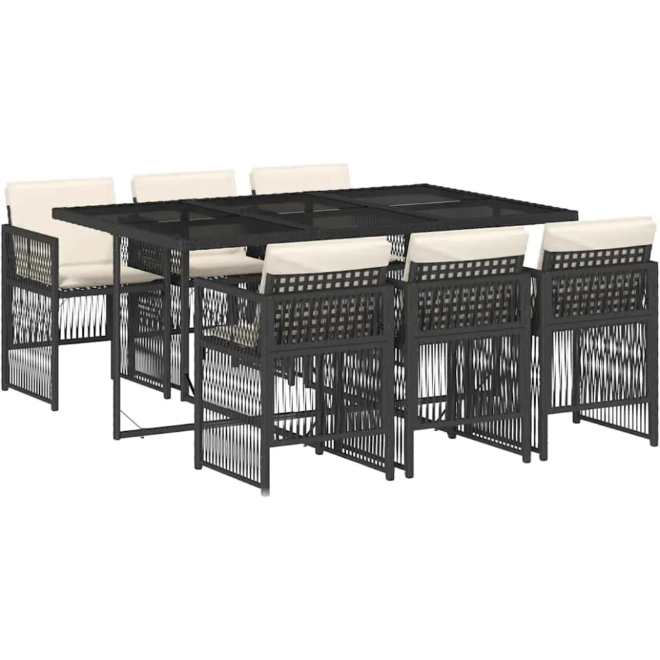 vidaXL 7-delige Tuinset met kussens poly rattan zwart, foto 3