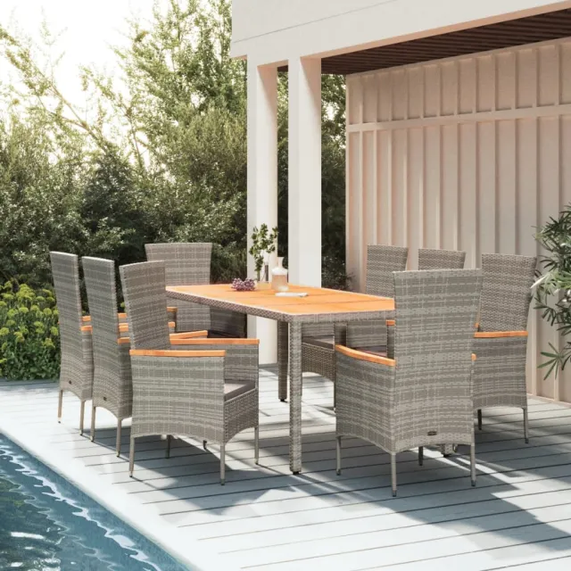 vidaXL 9-delige Tuinset met kussens poly rattan grijs