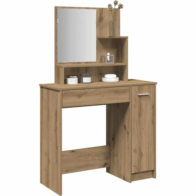 vidaXL Kaptafel met spiegel 86,5x35x136 cm artisanaal eikenkleur Bruin