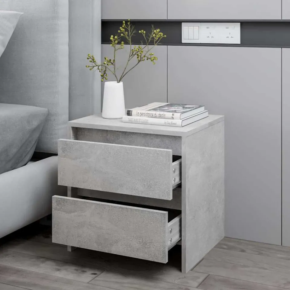 vidaXL Nachtkastje 45x34,5x44,5 cm bewerkt hout betongrijs grijs, foto 3