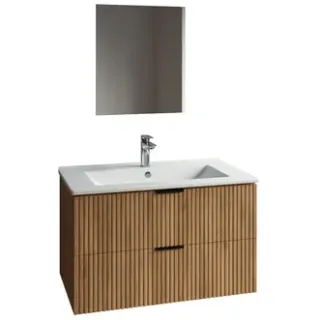 Aurlane Badmeubelset Amelia 60cm - Hout - Met Spiegel En Wastafel - Met 2 Lades - Met Witte Wastafel