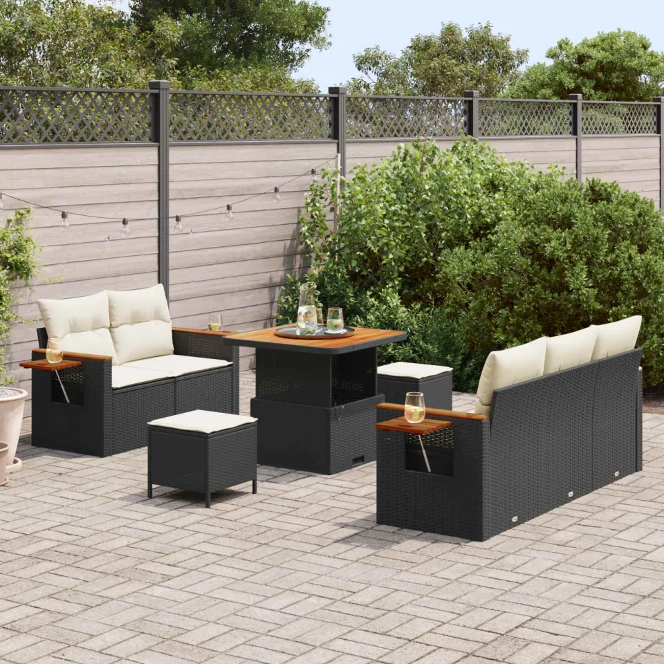 vidaXL Tuinbankenset 8 st Zwart poly rattan, foto 3