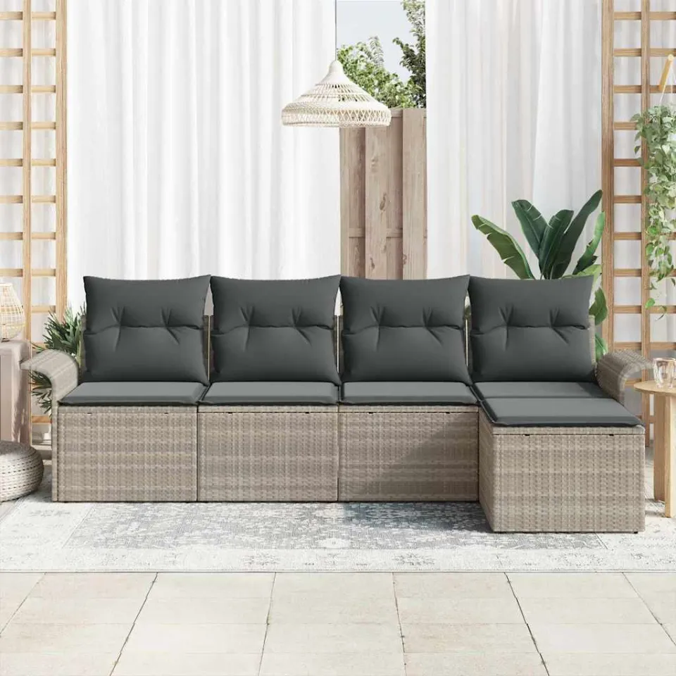 vidaXL Buitensofa 5 st Lichtgrijs poly rattan, foto 3