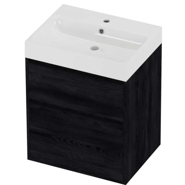 Proline Podium Badmeubelset Polystone Loft 1 Kraangat Greeploos 60x46x75 cm Glans Wit Black Oak