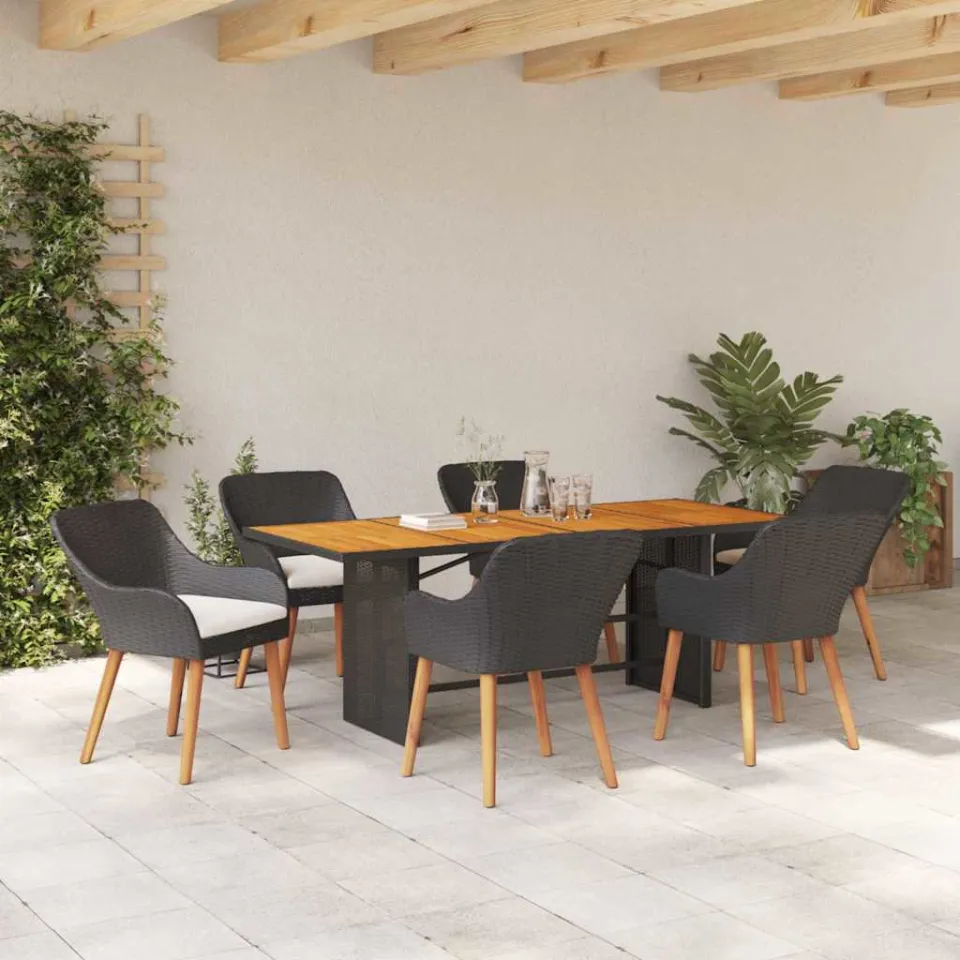 vidaXL Tuin eettafelset 7 st Zwart poly rattan, foto 3