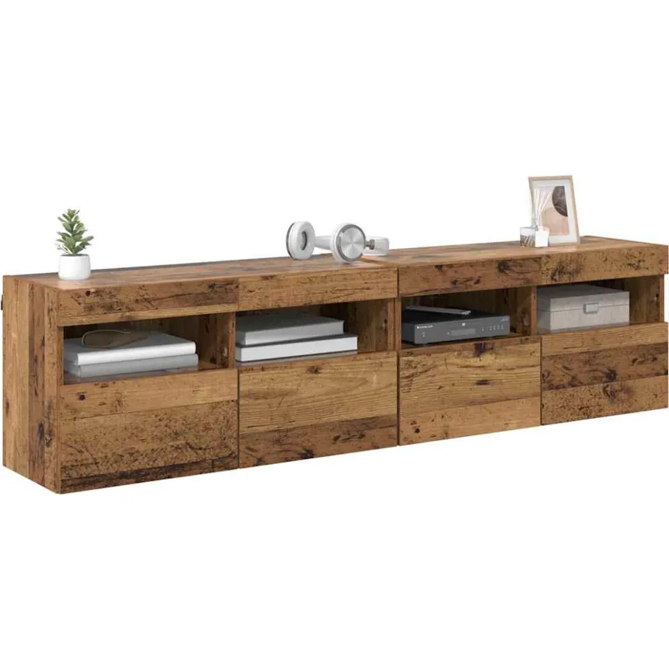 vidaXL TV Wandkasten 2 st Oud Hout Bewerkt hout Bruin