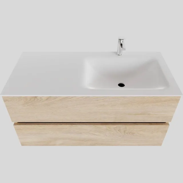 Boss & Wessing Badkamermeubel Solid Surface BWS Oslo 100x46 cm Rechts Wood Washed Oak (met 1 kraangat) Houtlook