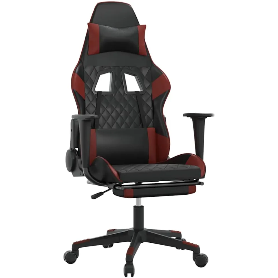 vidaXL Massage gamestoel met voetensteun kunstleer zwart en wijnrood, foto 3