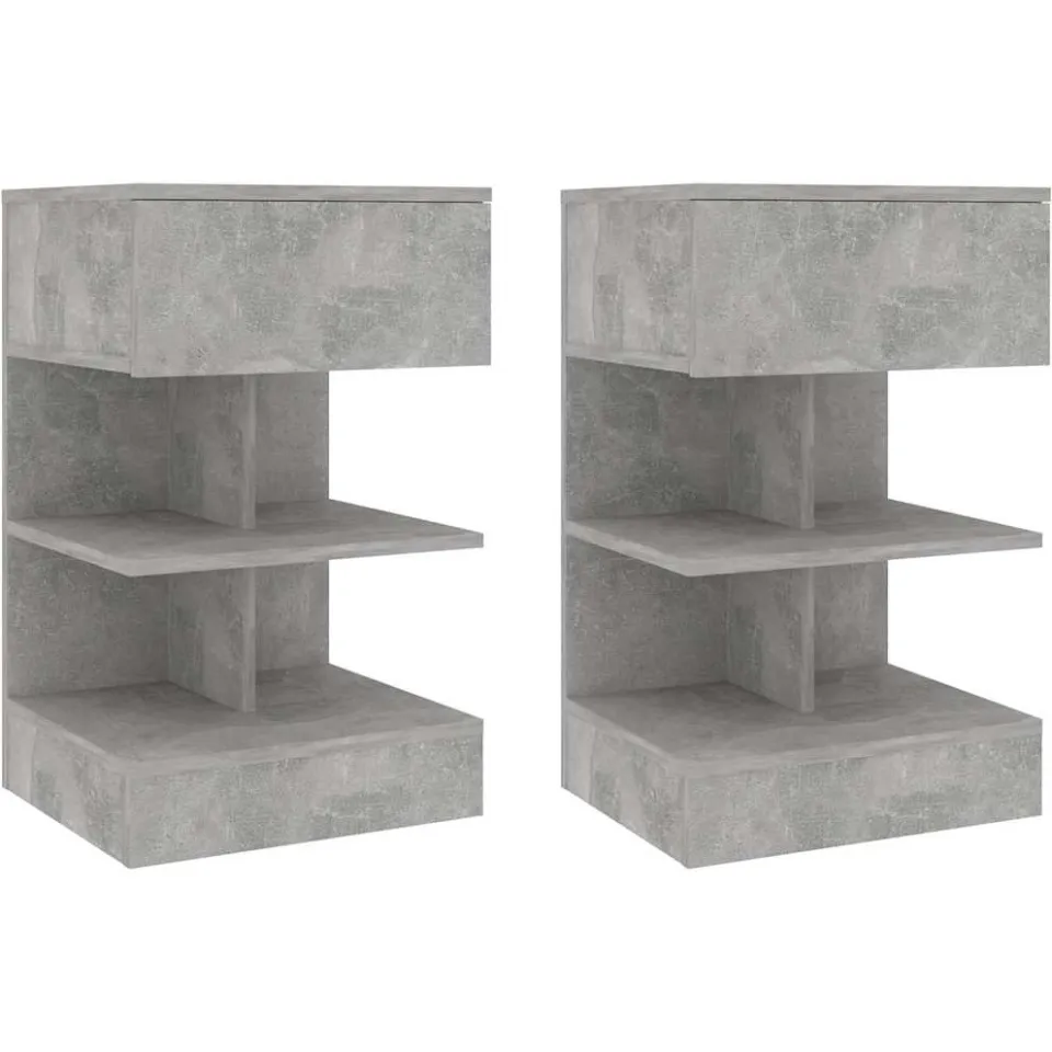 vidaXL Nachtkastjes 2 st 40x35x65 cm spaanplaat betongrijs grijs, foto 3