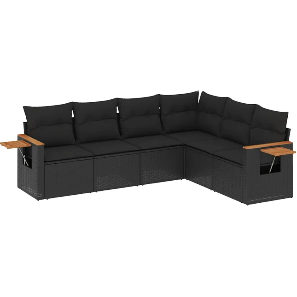 vidaXL 6-delige Loungeset met kussens poly rattan zwart, foto 3
