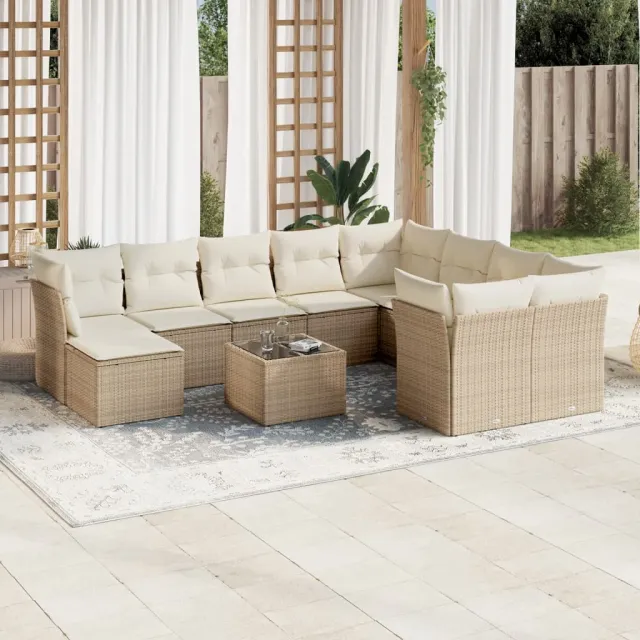 vidaXL 11-delige Tuinset met kussens poly rattan beige, foto 2