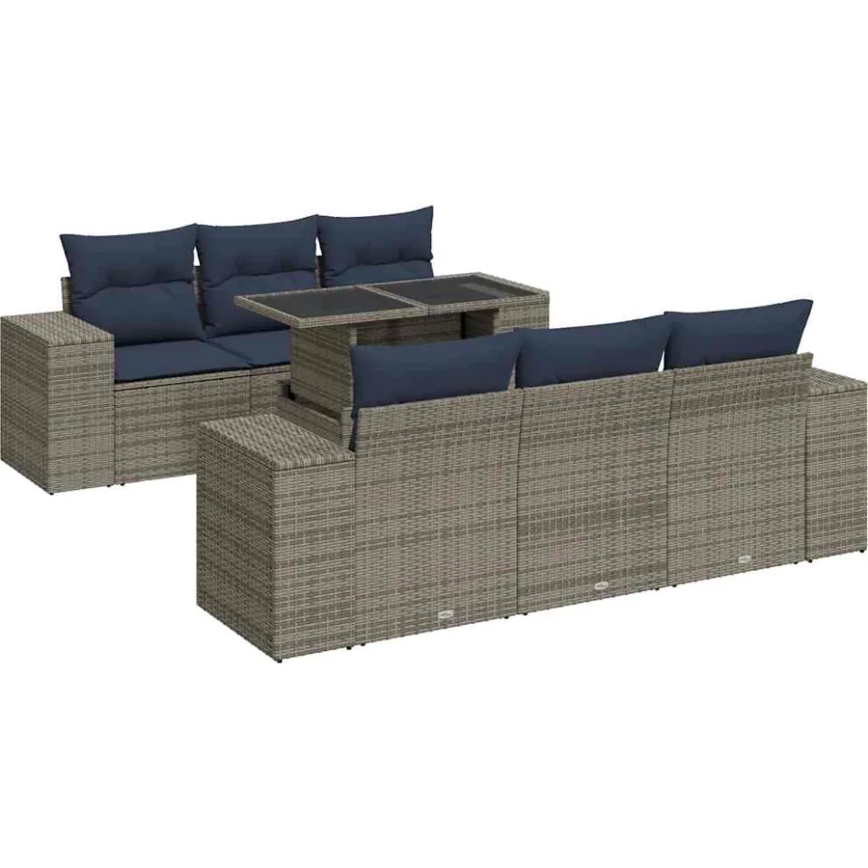 vidaXL 7-delige Loungeset met kussens poly rattan acacia grijs, foto 3
