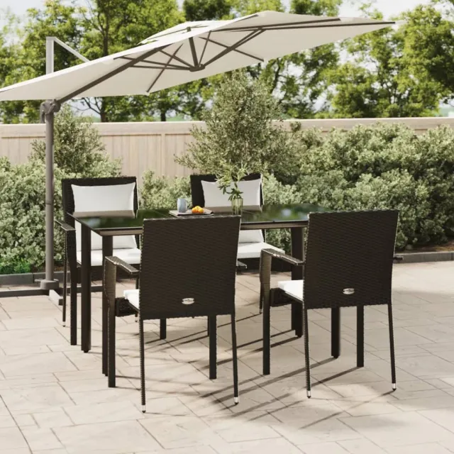 vidaXL 5-delige Tuinset met kussens poly rattan zwart, foto 2