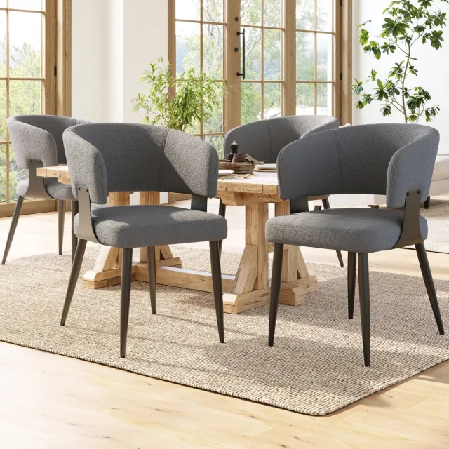FloraGrace Eetkamerstoel 59 x 46,5 x 81,5 cm - Ergonomisch Set Van 4 - Gebogen Rugleuning - Metaal - Grijs