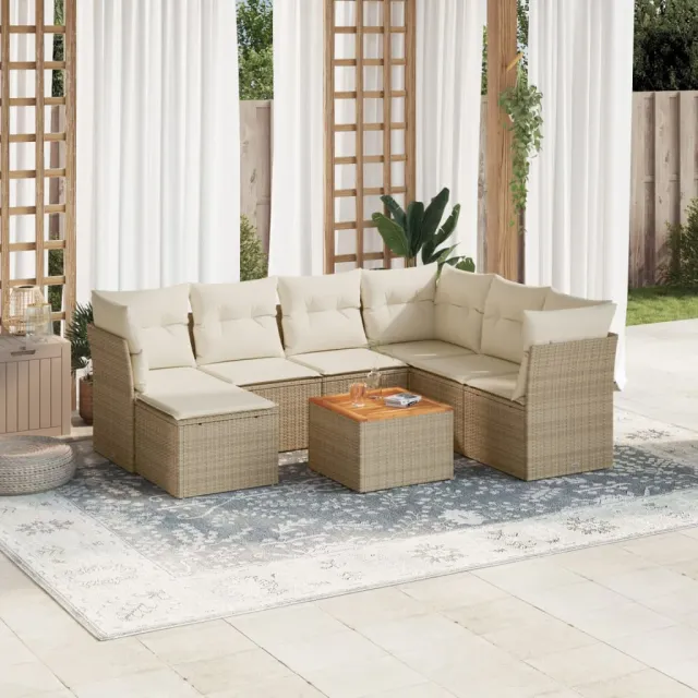 vidaXL 8-delige Loungeset met kussens poly rattan beige, foto 2