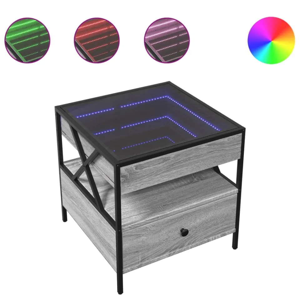 vidaXL Salontafel met Infinity LED 50x50x51 cm grijs sonoma eikenkleur, foto 4