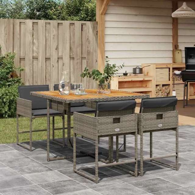 vidaXL 5-delige Tuinset met kussens poly rattan grijs, foto 2