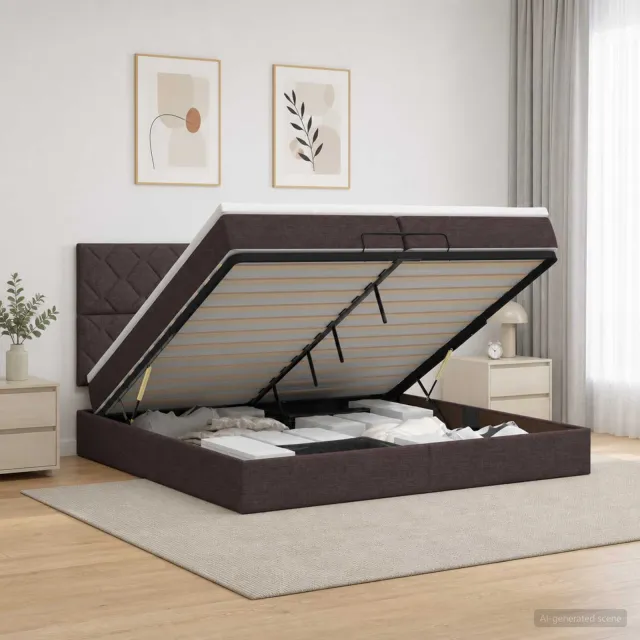 vidaXL Ottoman bed met matras Donkerbruin 200 x 200 cm Stof