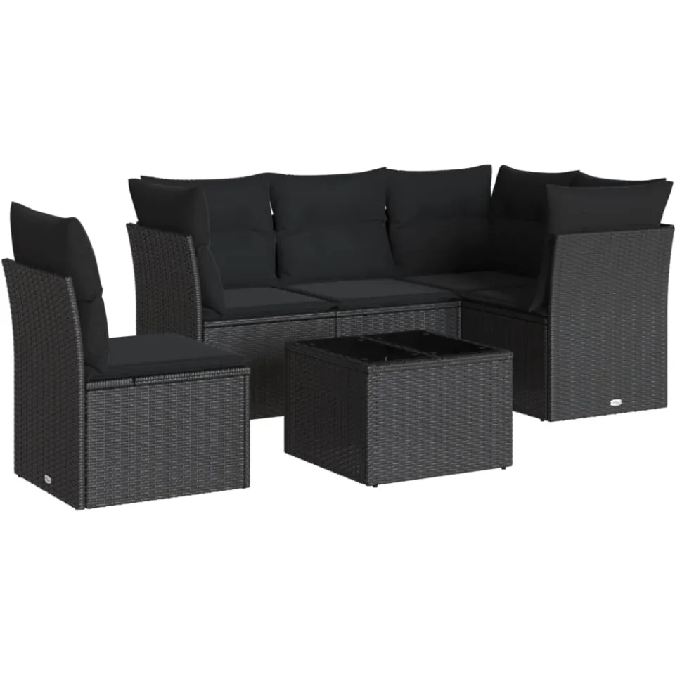 vidaXL 6-delige Loungeset met kussens poly rattan zwart