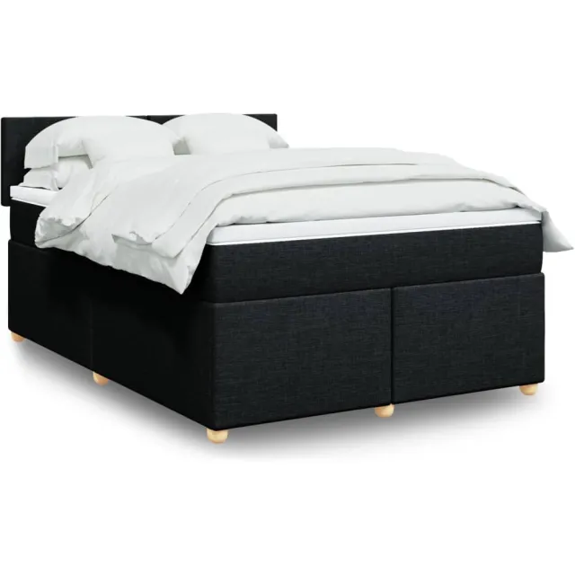 vidaXL Boxspring met matras stof zwart 140x200 cm