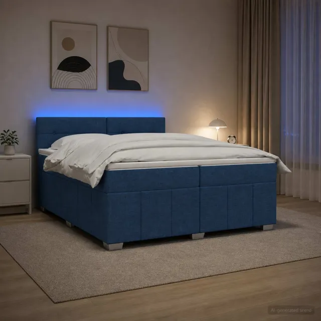 vidaXL Boxspringbed met matras met hoofdeinde Blauw 200 x 200 cm Stof